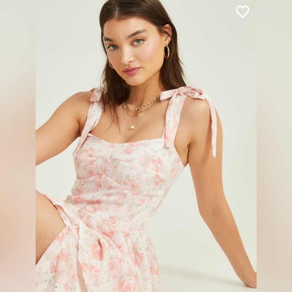 Altar'd State Pink Floral Midi Dress with Tie Straps